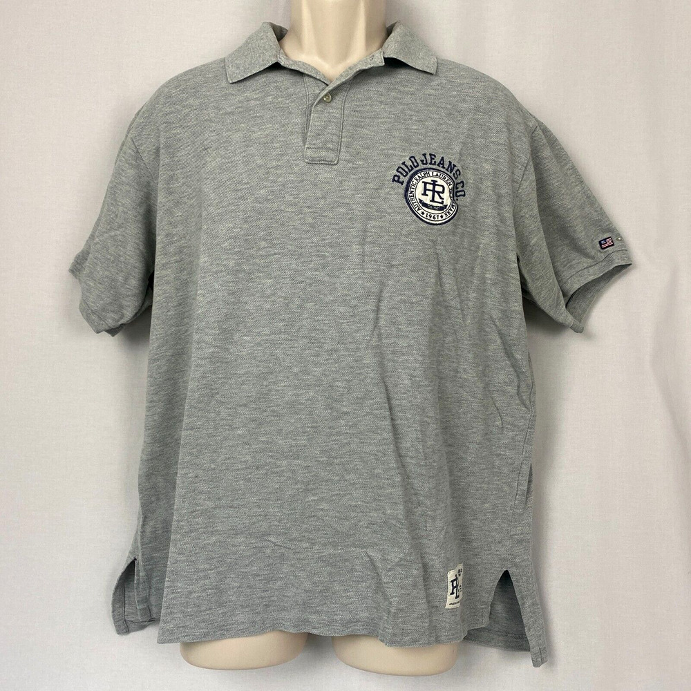 Vintage Polo Ralph Lauren Shirt Medium Mens Cookie Patch Logo Jeans Co Gray 90s